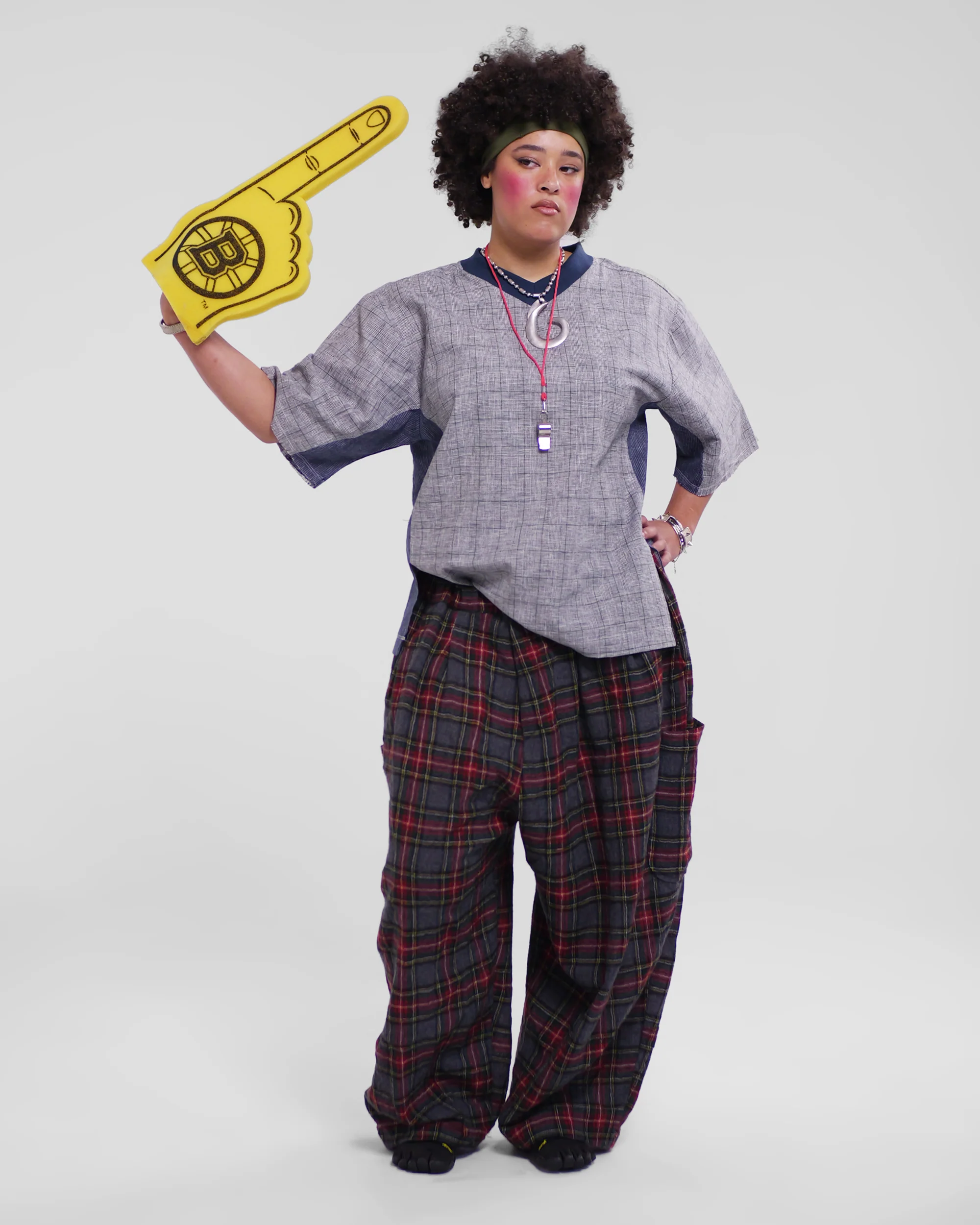 Hiro Jersey Top in Grey Plaid - Image 5