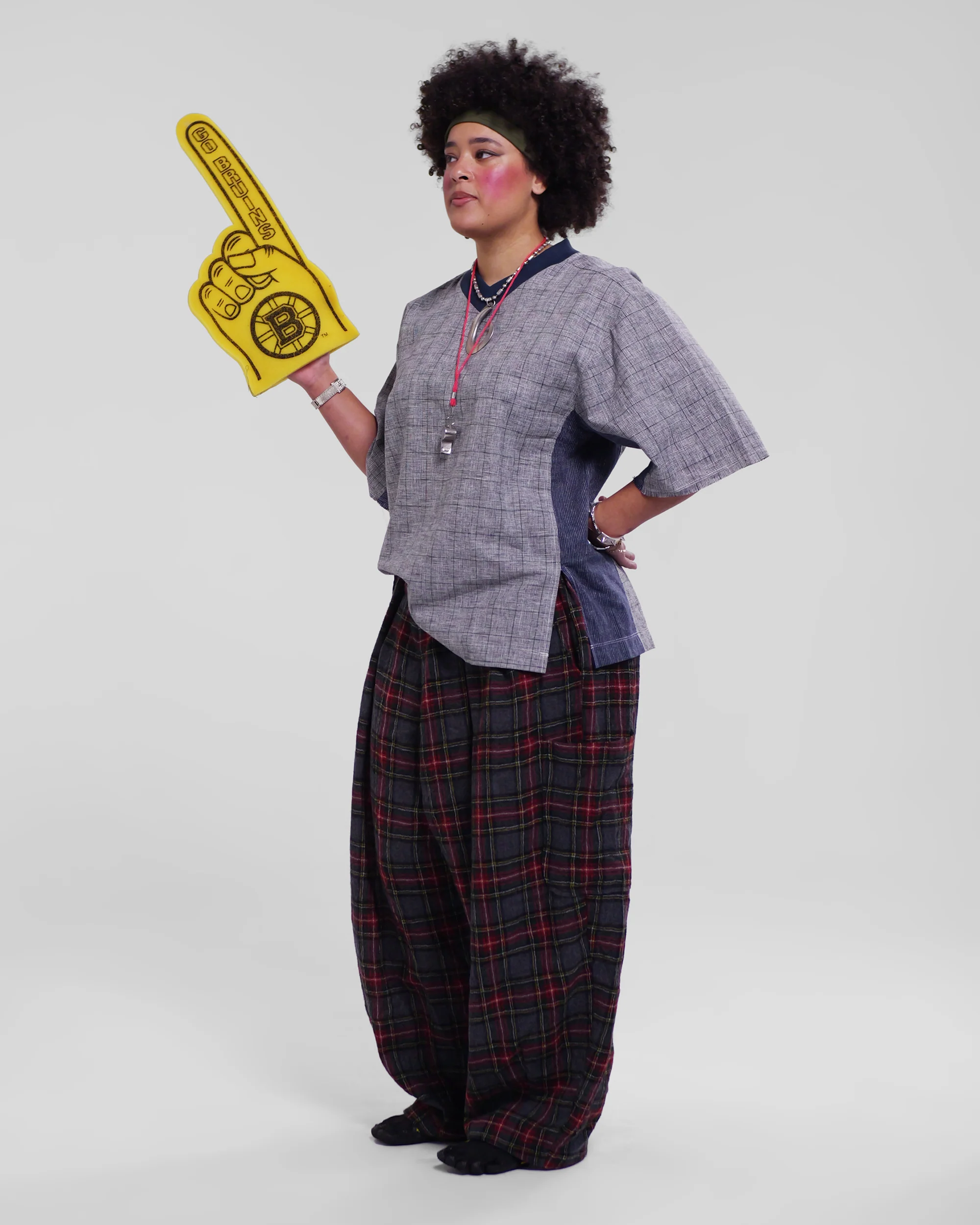 Hiro Jersey Top in Grey Plaid - Image 6