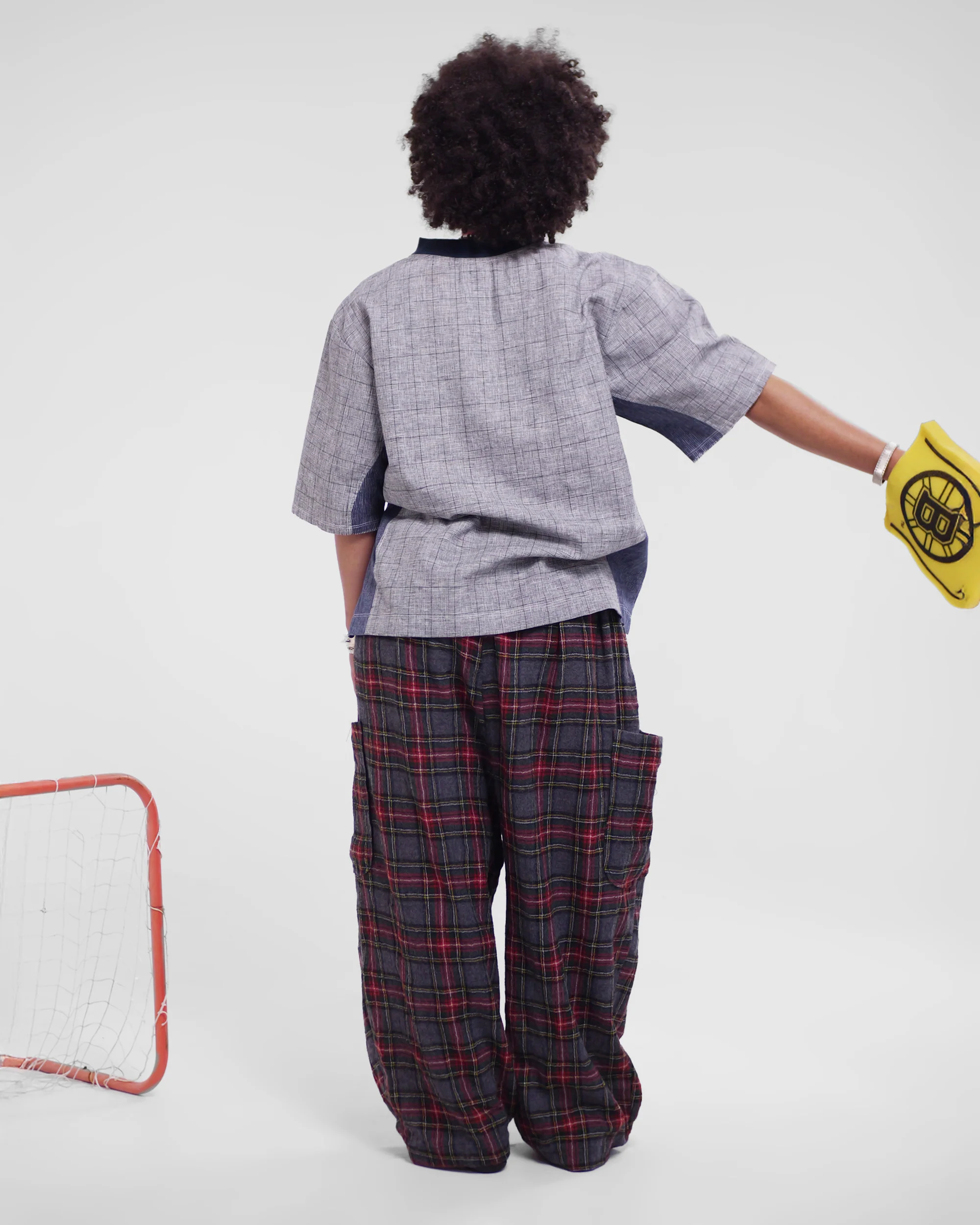 Hiro Jersey Top in Grey Plaid - Image 9