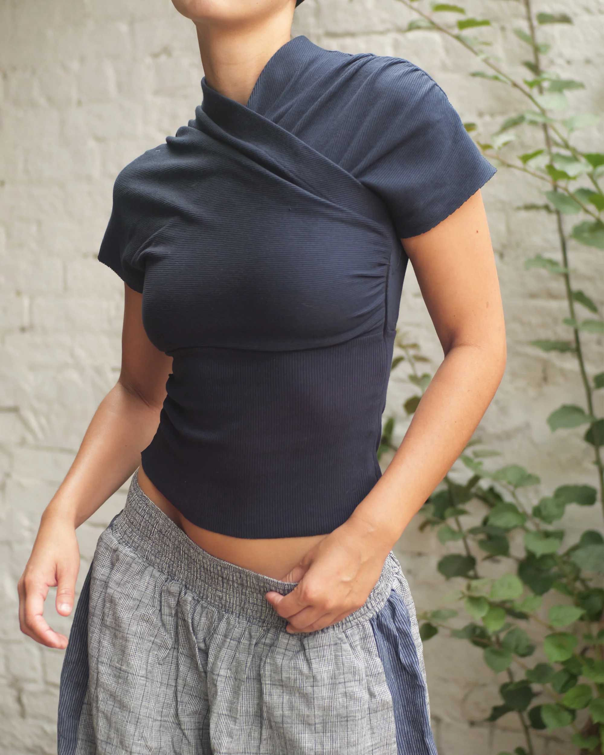 Kimono Ribbed Top in Navy - Image 12