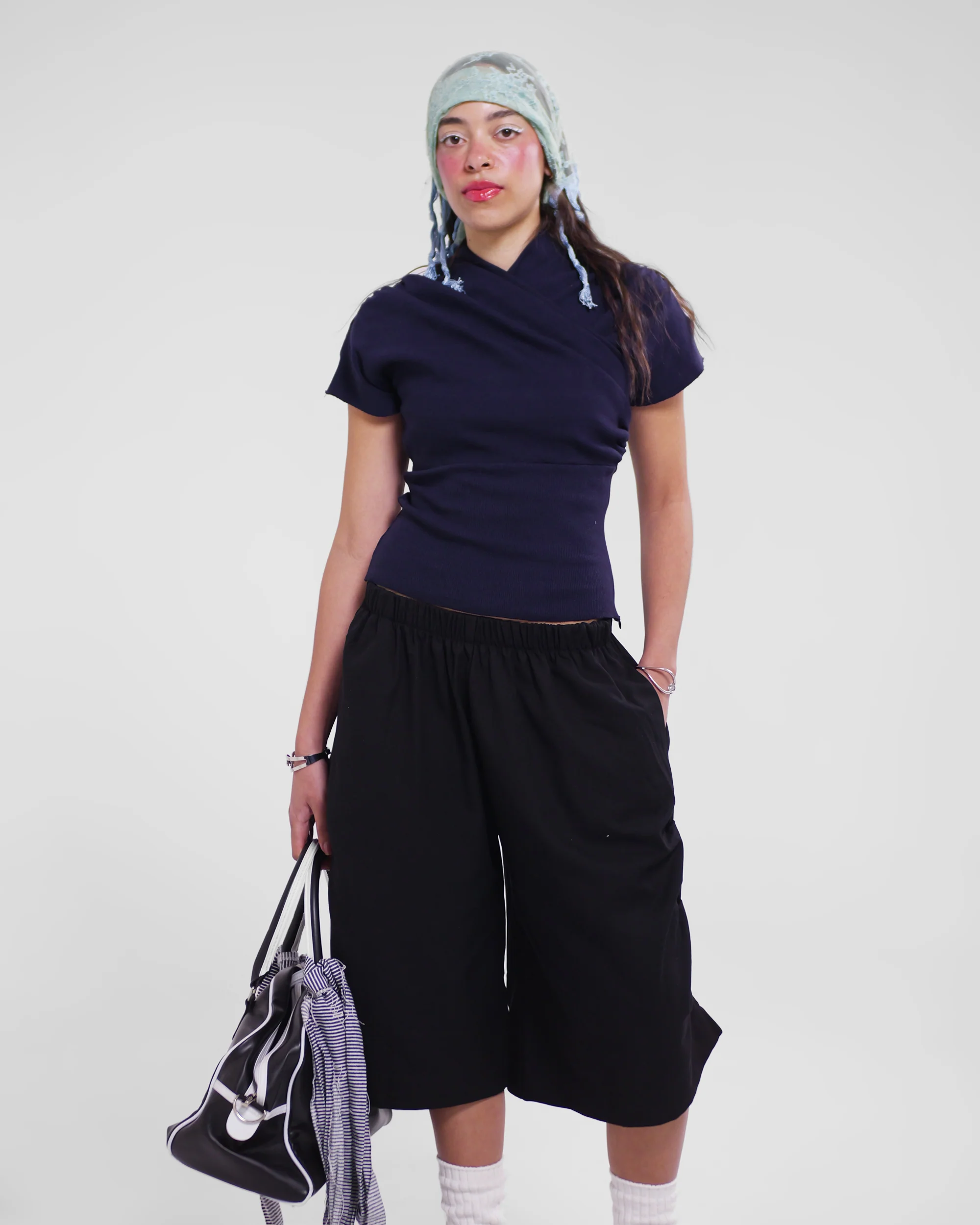 Kimono Ribbed Top in Navy - Image 3