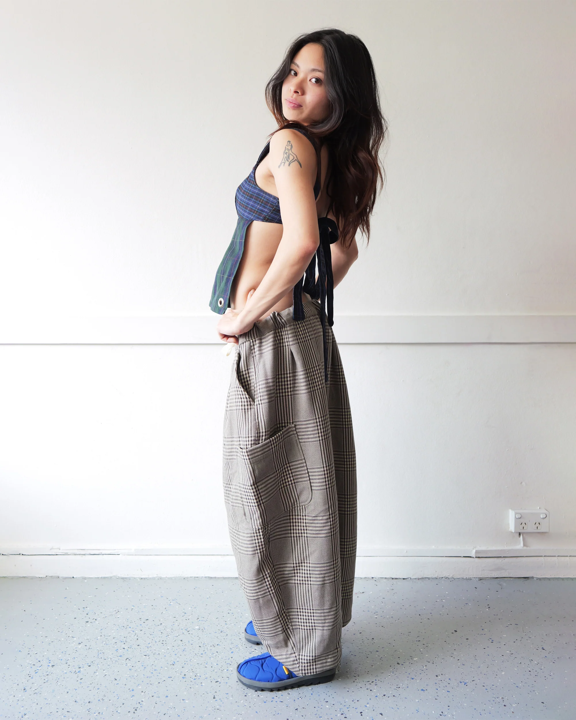 Lucky Pierrot Pant in Coffee Plaid - Image 8