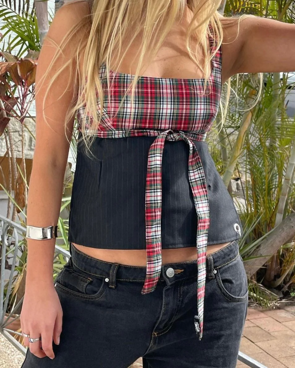 Obi Reversible Top in Red/Grey Pinstripe - Image 4